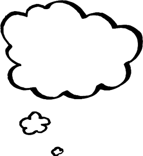 A monochrome thought bubble containing a cloud, symbolizing thoughts or imagination.